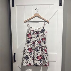 LOFT Floral Dress with Pink and Blue Accents in a Linen Blend